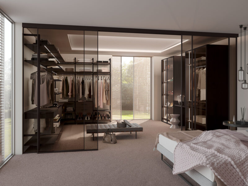 Legno System S1200 Air S1200 Air, Legno, Uno, Begehbarer Kleiderschrank, Schlafzimmer, Matrix Pinie Dunkel, Dunkelbronze, ESG Parsol Bronze, Glastrennwand, Floatglas, RPS, Alurahmendrehtür, Schiebetür, Gleittür, Gleitschiebetür, Raumteiler, Raumtrenner, S1200 Air, Legno, Uno, Walk-in closet, bedroom, Matrix Dark Pine, Dark Bronze,tempered Glass, Parsol Bronze, Sliding door, gliding door, room divider